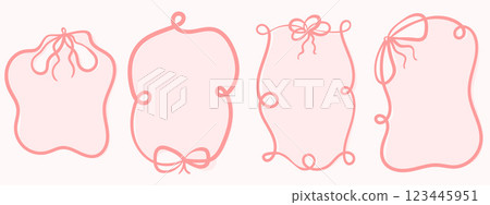 Set of hand drawn vintage ribbons border with bows 123445951