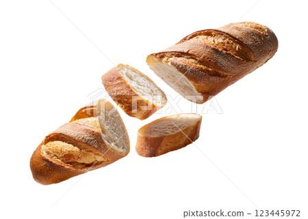 Freshly Baked Baguette with Floating Slices 123445972
