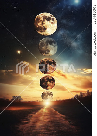 A fantastic space landscape depicting the path of planets leading to the sun 123446008