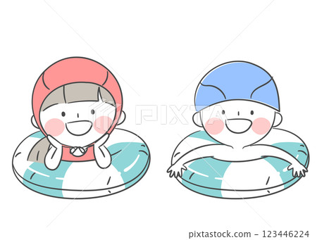Illustration of Children Playing in the Water with Swim Rings Illustration of Children Playing in the Water with Swim Rings 123446224