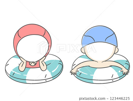 Illustration of Playing in the Water with Swim Rings with a face cutout 123446225