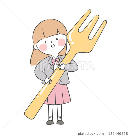 Illustration of a Student Cheering for Exams with a Giant Fork Illustration of a Student Cheering for Exams with a Giant Fork 123446238