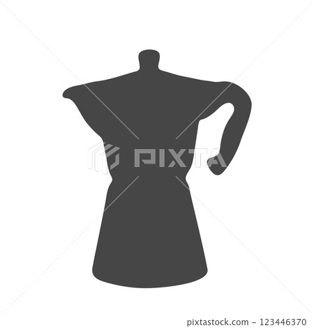 Black silhouette of a moka pot isolated on white background. Italian coffee maker for coffee culture, appliances branding, packaging, menus of coffee shops, cafes. Hand drawn vector illustration. 123446370