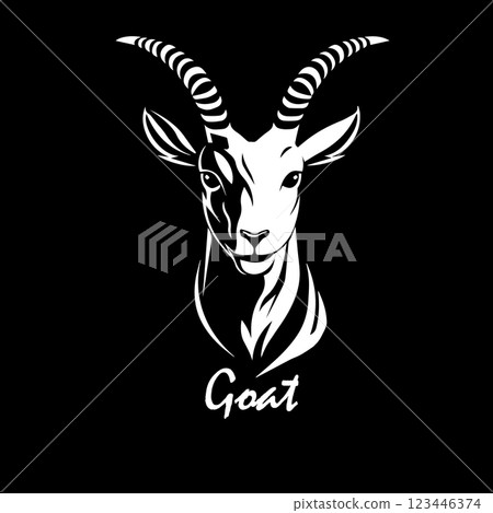 Goat head on black background. hand drawing. Not AI, Vector illustration Goat head on black background. hand drawing. Not AI, Vector illustration 123446374