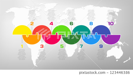 Ten steps line infographic, puzzle diagram Ten steps line infographic, puzzle diagram 123446386