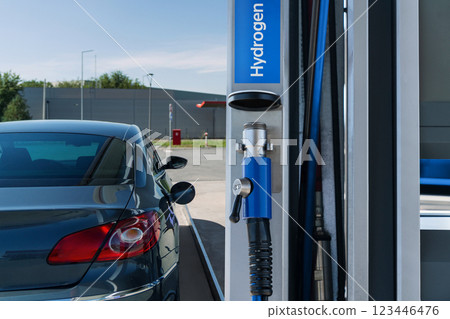 Fuel cell car at the hydrogen filling station. Concept 123446476