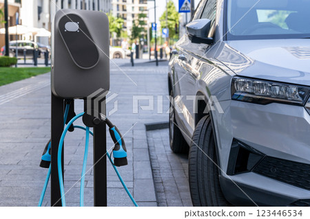 Close-up of electric charging station Close-up of electric charging station 123446534