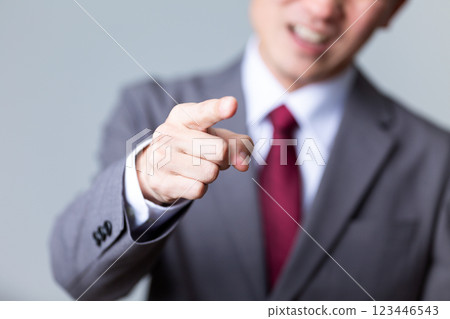 A middle-aged man in a suit who is bullying or complaining 123446543