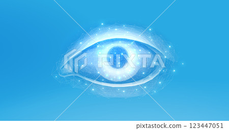 3D eye on blue background. Digital vision, ophthalmology health, face recognition. 123447051