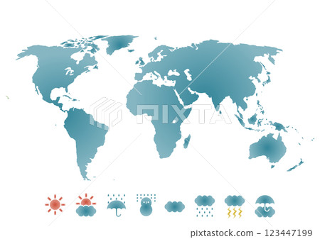 Illustration of world map and weather symbol icons Illustration of world map and weather symbol icons 123447199