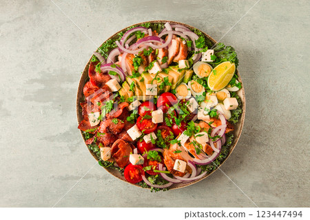 Cobb salad, keto food, top view, no people, close-up, Cobb salad, keto food, top view, no people, close-up, 123447494