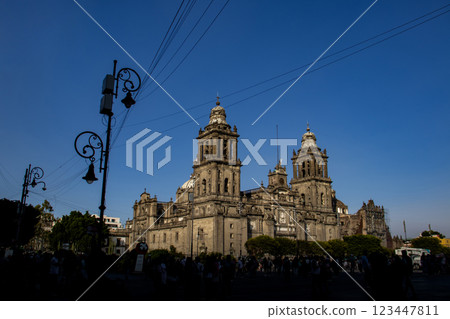 Zocalo Constitution Square and the Metropolitan Cathedral in Mexico city. 123447811