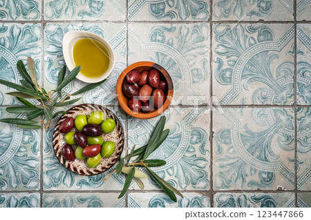 Green and black olives 123447866