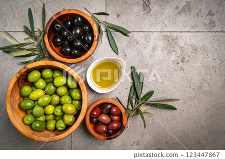 Green and black olives 123447867