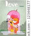 cute fox with a girlfriend under umbrella 123448177