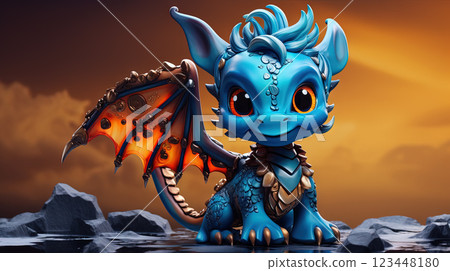 Young green dragon, mysterious creature from farytales and symbol of 2024 lunar year in Chinese calendar. Generated AI. Young green dragon, mysterious creature from farytales and symbol of 2024 lunar year in Chinese calendar. Generated AI. 123448180