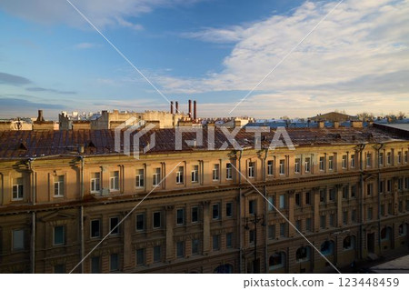 A magnificent historic cityscape at sunset, enriched by a breathtaking vibrant sky view A magnificent historic cityscape at sunset, enriched by a breathtaking vibrant sky view 123448459