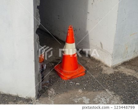 orange cone is out of action. Device for temporary marking of roads. 123448799