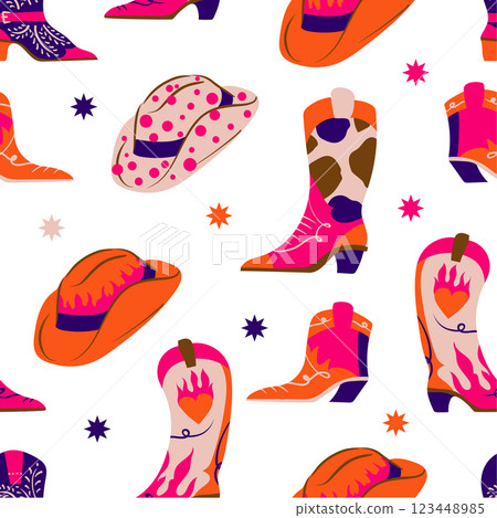 Seamless pattern with Americans cowboy boots and hats. Vector. Seamless pattern with Americans cowboy boots and hats. Vector. 123448985