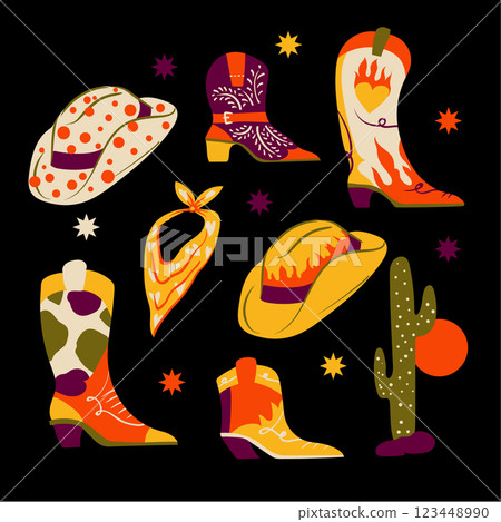 Americans cowboy boots and hats isolated. Vector. Americans cowboy boots and hats isolated. Vector. 123448990