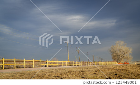 newly constructed section of a paved bike trail, Poudre trail in northern Colorado 123449001
