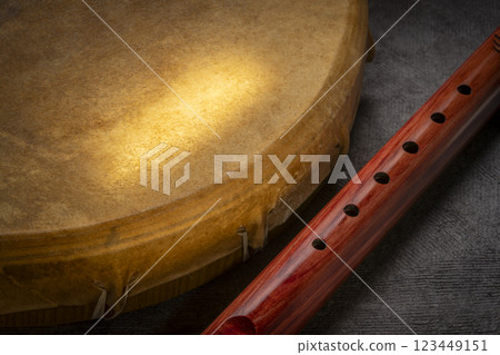 native American style flute handcrafted from aromatic cedar and shaman drum native American style flute handcrafted from aromatic cedar and shaman drum 123449151