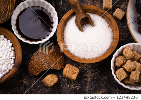 Various sugar replacement, healthy sweetener concept Various sugar replacement, healthy sweetener concept 123449230