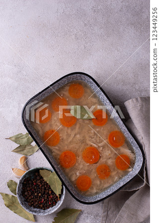 Aspic with chicken meat and carrot 123449256