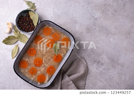 Aspic with chicken meat and carrot 123449257