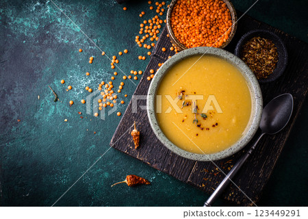Healthy vegan lentil cream soup Healthy vegan lentil cream soup 123449291