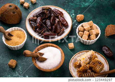 Various sugar replacement, healthy sweetener concept 123449297