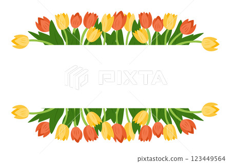 Spring floral frame with yellow and orange tulips 123449564