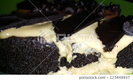 Very delicious chocolate cake close up shot. Very delicious chocolate cake close up shot. 123449937