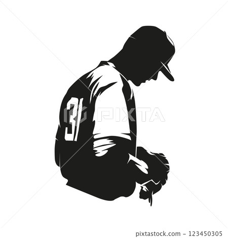 Baseball player, pitcher clip art, side view. Isolated vector silhouette 123450305