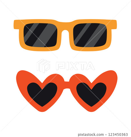 Cute summer sunglasses, square and heart-shaped glasses frame. Trendy modern vector illustration isolated on white background, hand drawn, flat design 123450363