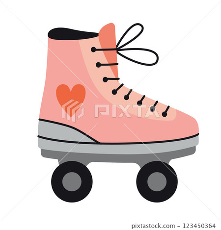 Cute pink roller skate. Active lifestyles, fitness, and roller disco concept. Trendy modern vector illustration isolated on white background, hand drawn, flat design 123450364