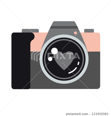 Vintage film photo camera with a heart in the lens. Trendy modern vector illustration isolated on white background, hand drawn, flat design Vintage film photo camera with a heart in the lens. Trendy modern vector illustration isolated on white background, hand drawn, flat design 123450365