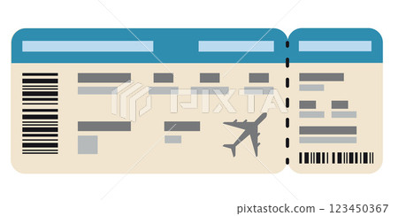 Airline ticket with a plane icon. Travel, vacation, tourism, and transportation concepts. Vector illustration isolated on white background, hand drawn, flat design 123450367