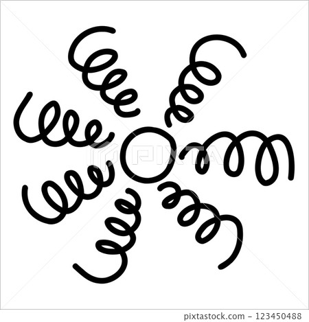 Hand drawn sun twirl in childlike doodle style. Cute illustration of sun twirl, perfect for adding warmth, joy to kids artwork. Ideal sun twirl design for playful decorations and bright projects. Sun 123450488