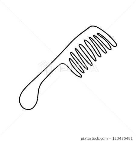 Hand drawn hair brush of hair care products for hairdresser isolated on white background. Doodle scallop for hairstyle in barbershop. Scribble adults and kids coloring page. Thin line design icon 123450491