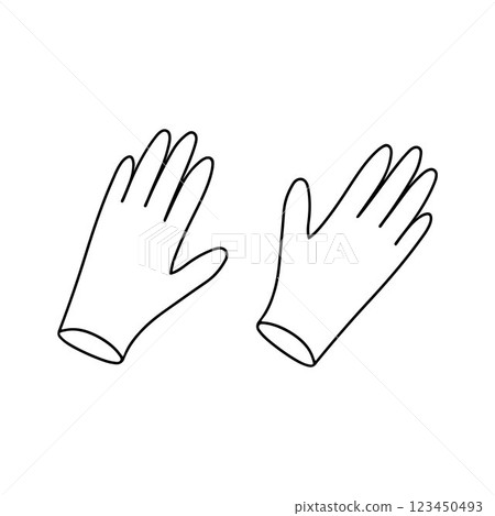 Hand drawn polyethylene gloves of hair care products isolated on white background. Hairdresser doodle rubber gloves for hair dye. Scribble adults and kids coloring page. Thin line hands protection Hand drawn polyethylene gloves of hair care products isolated on white background. Hairdresser doodle rubber gloves for hair dye. Scribble adults and kids coloring page. Thin line hands protection 123450493
