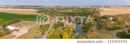 Drone flying over Split Rock Creek running through Palisades State Park in Garretson, South Dakota Drone flying over Split Rock Creek running through Palisades State Park in Garretson, South Dakota 123450739