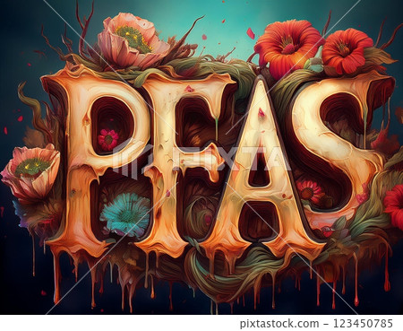 Exploring the environmental impact of PFAS in a vibrant artistic representation with floral elements and vivid colors. Generative AI 123450785