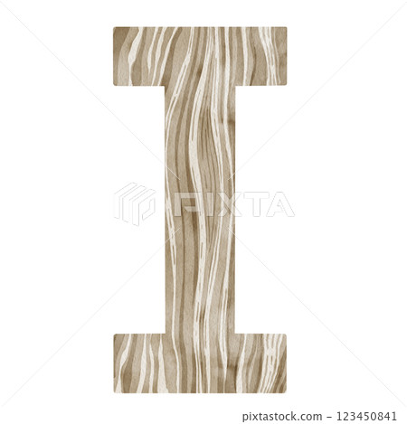 "I" Letter. Watercolor alphabet with wooden texture. Natural font for decorations, postcards, invitations. Perfect for scrapbooking, printing, education, services related to furniture or woodworking. "I" Letter. Watercolor alphabet with wooden texture. Natural font for decorations, postcards, invitations. Perfect for scrapbooking, printing, education, services related to furniture or woodworking. 123450841