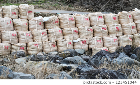 Disaster image (flood damage, heavy rain disaster, restoration, embankment construction) 123451044