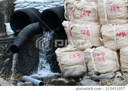 Disaster image (flood damage, heavy rain disaster, restoration, embankment construction) Disaster image (flood damage, heavy rain disaster, restoration, embankment construction) 123451057