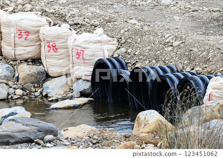 Disaster image (flood damage, heavy rain disaster, restoration, embankment construction) Disaster image (flood damage, heavy rain disaster, restoration, embankment construction) 123451062