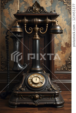 old style phone against old luxury dark background. Digital artwork. Ai generated 123451177