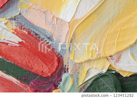 Fragments of vibrant color created with a palette knife in an abstract oil painting composition 123451282