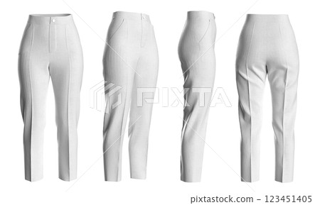 White High Waisted Pants Mockup Front 3 4 Back Views for Fashion Design 123451405